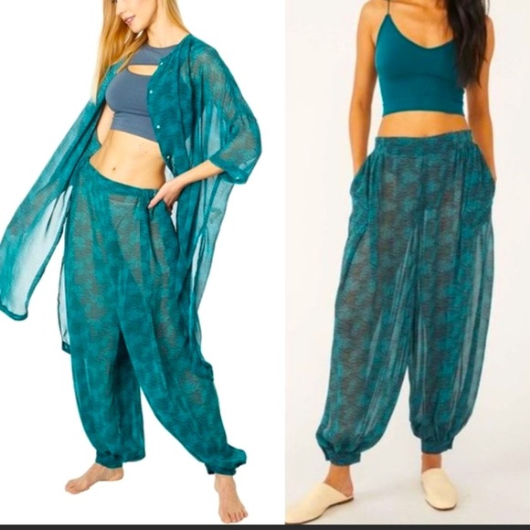 NWT Free People green + black harem pant perfect for swim or sleep size S - Picture 8 of 8